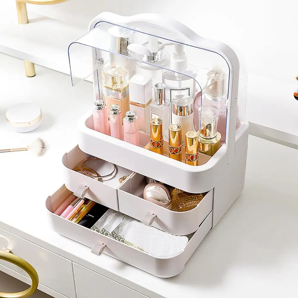 Waterproof Vanity Organizer with Dustproof Lid & Drawers