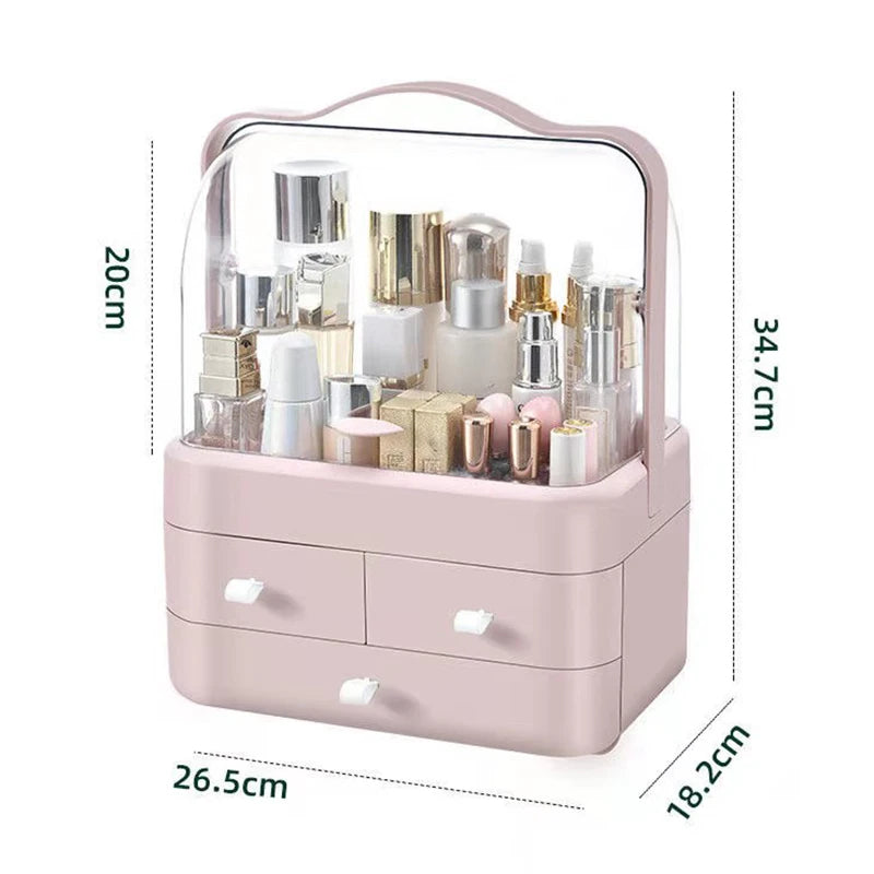 Waterproof Vanity Organizer with Dustproof Lid & Drawers
