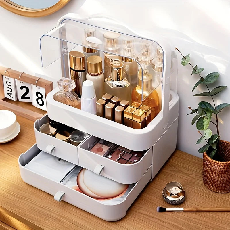 Waterproof Vanity Organizer with Dustproof Lid & Drawers
