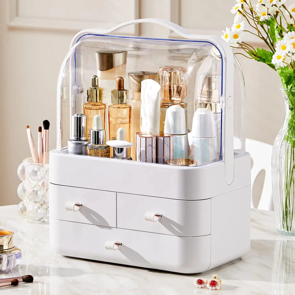 Waterproof Vanity Organizer with Dustproof Lid & Drawers