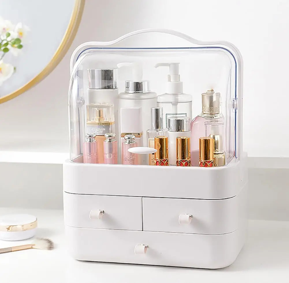 Waterproof Vanity Organizer with Dustproof Lid & Drawers