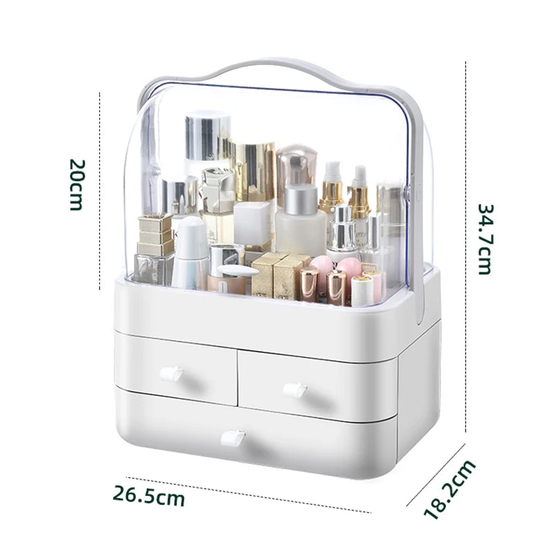 Waterproof Vanity Organizer with Dustproof Lid & Drawers