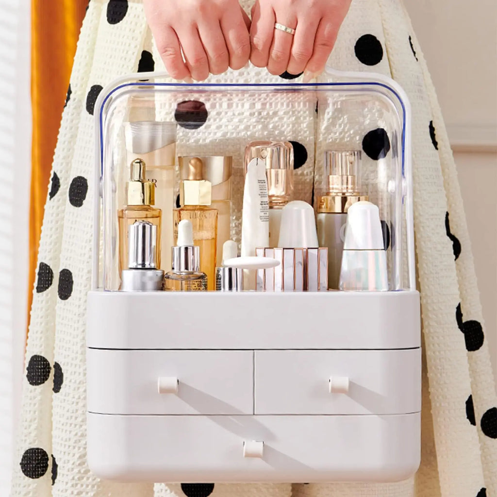 Waterproof Vanity Organizer with Dustproof Lid & Drawers