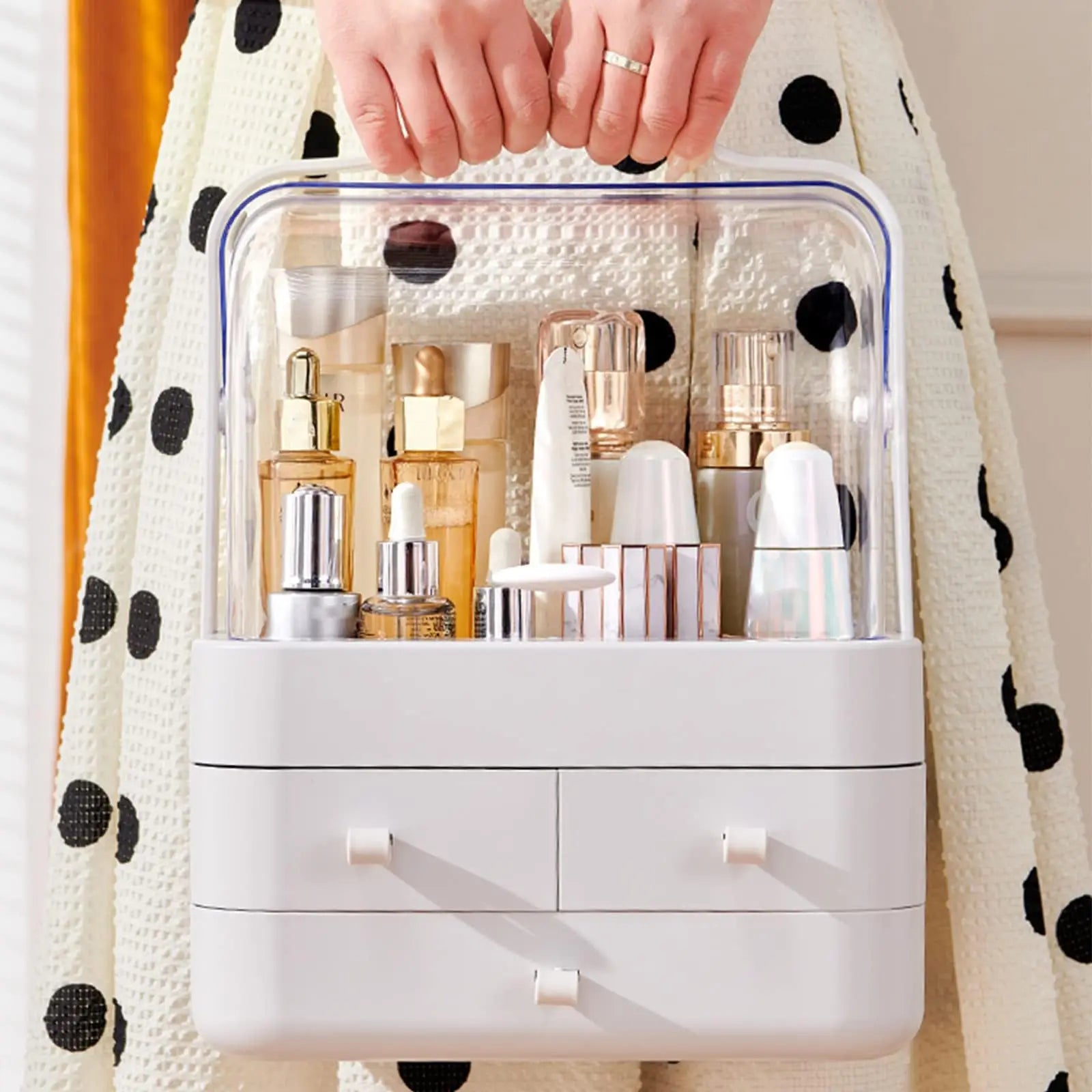 Waterproof Vanity Organizer with Dustproof Lid & Drawers
