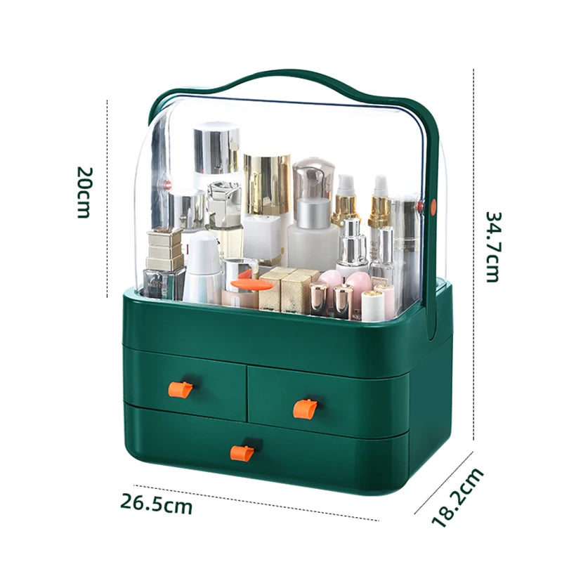 Waterproof Vanity Organizer with Dustproof Lid & Drawers